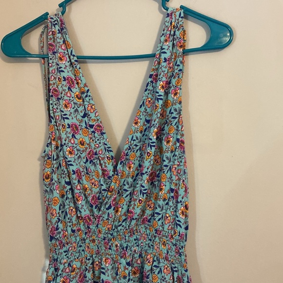 Bebop Boho Floral Sleeveless Romper | Turquoise Blue | Tassel Tie | Size Large - Picture 11 of 15